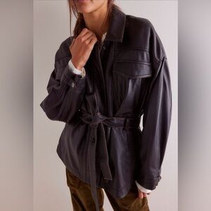 Free People knotted/ belt real leather jacket in vintage black